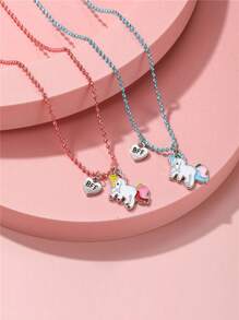 2 件套女孩可爱独角兽吊坠 BFF 项链，适合作为送给闺蜜、同学和朋友的礼物