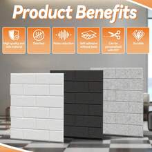 VA-Cerulean Panele akustyczne 3D, samoprzylepne panele pochłaniające dźwięk, odpowiednie do dekoracji ścian i akustyki pomieszczeń, panele dźwiękochłonne, panele ścienne, dźwiękoszczelna dekoracja ścienna – czarne/jasnoszare/białe, wygląd cegły - Jasnoszary - Zobacz 8