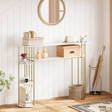 Console Table With Drawer And Shelf, 112 Cm Narrow Hall Table In Gold – Sofa Table, Couch Console Or Entrance Table For The Living Room, Hallway, Bedroom - Gold - View 7