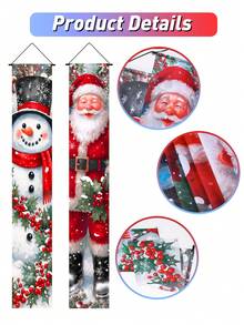 2件套圣诞门对联，圣诞挂旗，涤纶材质，雪人和圣诞老人图案，圣诞快乐家居装饰，圣诞门挂装饰，圣诞家居装饰，圣诞派对背景装饰，圣诞派对用品，圣诞装饰，圣诞拍照道具，圣诞室内外装饰，圣诞派对礼物，圣诞家居装饰