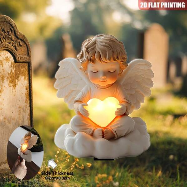 [Adatto per tutte le Seasons] Piatto 2D, Angelo chiaro e picchetto da giardino in acrilico a forma di alette - 17 C Cm X 29 cm, Decor unico con stile bohémien, per piante in vaso e filato, ideale per decorazioni sceme, regali, arte di filati orientali, regalo di simpatie, autoportante, senza bisogno di elettricità, uso esterno, giardino, decorazione di arte bohomier per esterni