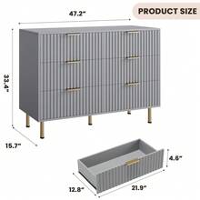 LIZHOUMIL 6 Drawer Dresser For Bedroom,Large Capacity Drawers, Anti-Tip Straps, Fluted Design With Sturdy Metal Handles, For Living Room, Hallway - 灰色 - 查看 4