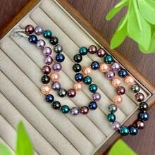 10mm Morandier Mixcolor Tahitian Pearl Necklace, Peacock Green Black Gray, Fashion Minimalist Necklace For Women, Suitable For Daily Wear And Valentine's Day Gift, Comes With Elegant Gift Box Packaging,Mom,Mother,Mother's Day,Gift