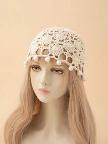 1 件女士轻质镂空串珠手工钩针帽，适合春、夏、秋季日常户外穿着秋季配饰 - 原子款 - 查看 1