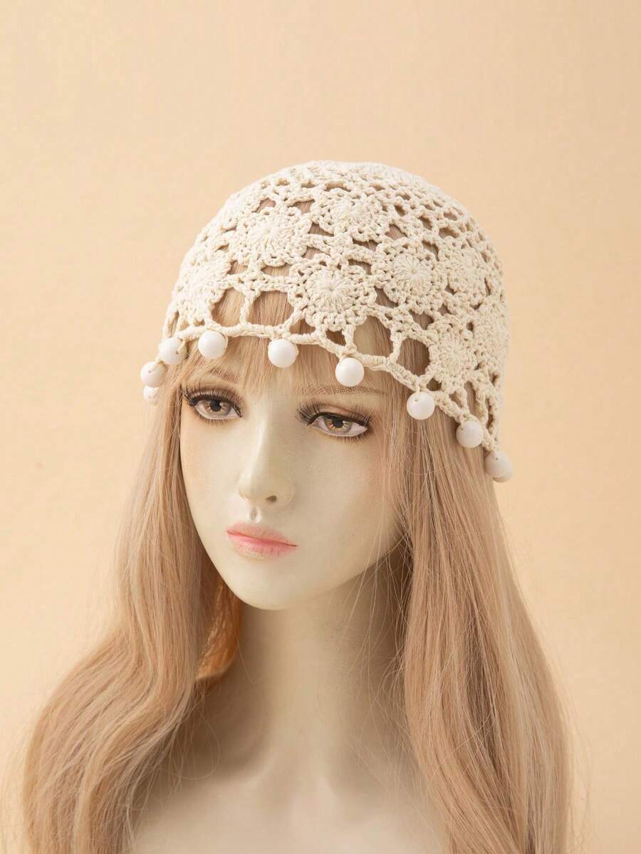 1 件女士轻质镂空串珠手工钩针帽，适合春、夏、秋季日常户外穿着秋季配饰 - 原子款 - 查看 1