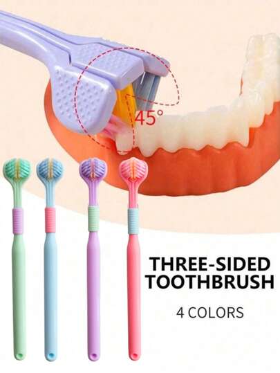 1pc 3-Sided 45 Degree Triangle Toothbrush, 3X Deep Cleaning Oral Care Toothbrush With Tongue Scraper, Couples Household Toothbrush Home Bathroom Decor Fall Decor Back To School