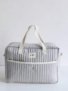 1 件可爱刺绣妈咪包、单肩斜挎包、大容量手提包、旅行收纳包 - 灰色星星月亮 - 查看 1