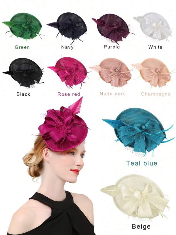 1pc Women's Kentucky Derby Fascinators Tea Party Hat Mesh Floral Feather Hair Clip Fascinator Headwear For Wedding Cocktail