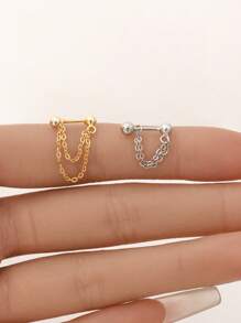 1 Piece Of 925 Sterling Silver Electroplated 14k Gold Chain Stud Stud Earrings, Minimalist And Hypoallergenic Stud Earrings, Suitable For Women To Wear Daily Or At Parties (Available In Chain Sizes Of 2.5cm And 3.2cm)