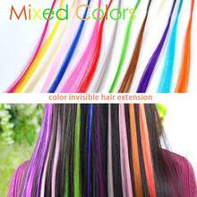 50pcs Mixed Color Rainbow Hair Extensions 50.8 Cm Rainbow Color Synthetic Hair Extensions Long Colored With Beads And Loop Tool For Hair Extension For Women Girls DIY Kit Holiday Party Use - Two-Tone - View 4