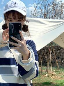 Camiseta de manga larga a rayas para mujer Camiseta larga de mujer - Gris - Ver 5