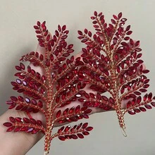 1pc Women Rhinestone Red Bridal Headpiece, Suitable For Wedding, Ceremony, Party Valentine's Day Accessories - Red - View 3