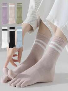 1/3/6 pares de calcetines de cinco dedos multicolor para mujer, calcetines a media pantorrilla, medias deportivas profesionales de 5 dedas, calcetines de yoga, simples y de moda para separator, adecuados para primavera, otoño e invierno