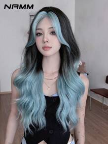 NAMM 28 英寸小号蕾丝前假发，渐变蓝色长波浪假发，适合女士中分发质，2*0.5 U 部分，合成耐热纤维假发，适合女孩日常派对、角色扮演、音乐节、街头装扮、樱花节、角色扮演动漫或服装使用 - 漸層 - 查看 2