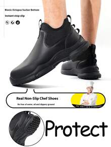 圣诞礼物男女通用厨师鞋，穿脱方便，舒适耐用的厨房靴，皮革鞋面，易于清洁，防滑防水，耐油，适用于专业厨房、食品工厂和医院，防滑耐磨。