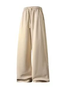 Women's Simple And Fashionable Solid Color Straight Leg Sports Pants, Breathable And Comfortable Soft Cropped Pants, 1pc Outdoor Casual Lace Up Women's Sports Pants - 卡其色 - 查看 4