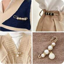 8 件仿珍珠胸针，女士女孩服装衬衫毛衣领子，仿珍珠胸针适用于女士裤子延长针（无卡）办公室配件衬衫夹克珠宝万圣节衣服别针有趣可爱教师礼物00 服装配饰包饰圣诞节 - 彩色 - 查看 4