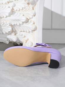 Giày cao gót Mary Jane thanh lịch mùa thu/đông, giày da quai vuông cho tiệc cưới/dịp trang trọng, giày công sở thoải mái, giày da màu tím dùng ngoài trời (Lớn hơn nửa cỡ, chân hẹp nên đặt hàng nhỏ hơn 1 cỡ hoặc kiểm tra chiều dài/chiều rộng chân) - Màu tím hoa cà - Xem 9