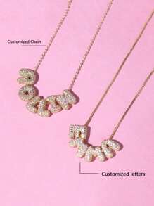 1pc Customized Simple Cubic Zirconia 3D Bubble Letter Name Necklace, Personalized Copper Initial MAMA Pendant Necklace, Fashionable, Minimalist, Simple, Casual, Vintage Customized, Unique Gift For Girlfriend, Mom, Family, Friend, Daughter, Anniversary, Valentine's Day, Mother's Day, Birthday, Graduation, Daily Wear, Wedding, Party