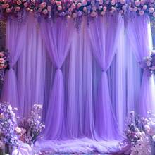 1 pièce Rideau long transparent violet, décor polyvalent de fond de fête, décoration de maison en voile lavande, fournitures de décor de fond de mariage et de fête, voile violet pour la décoration de table, de chaise et d'escalier pour l'anniversaire et le mariage, chemin de table et nappe transparente violet clair