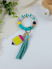 1pc Back To School TEACH Beaded Acrylic Charm Tassel Keychain / Bag Pendant, Teacher's Day Gift Christmas - Multicolor - View 20
