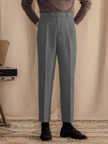 Mens Pants Wool Tweed Herringbone Vintage Dress Pant Trousers Regular Fit Suit Pants For Men - 灰色 - 查看 2