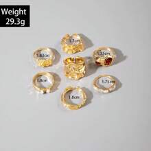 7 Peças/Conjunto Anéis de Liga Vintage Geométricos com Conjunto de Anéis Incrustados Assimétricos de Cristal