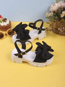 1 双女童夏季时尚蝴蝶结凉鞋，可爱甜美厚底休闲鞋，适合儿童度假旅行 - 黑色 - 查看 5