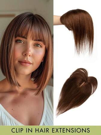 真人发片 真人发无缝 360° 覆盖 3D 细发夹式刘海片 女士假发 稀疏发夹式刘海升级大底座