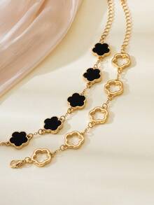 2 件经典时尚镂空四叶草手链套装，适合派对和舞会 - 黑色 - 查看 3