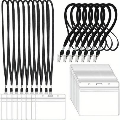 5/10/36 piezas Portador de tarjeta de identificación con nombre horizontal transparente de plástico con clip y cordón