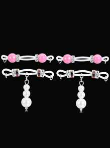 2Pairs Fake Nipple Rings - Adjustable Fit Daily Wear Nipple Nooses - 8mm Candy Beads, Fake Nipple Jewelry Faux Nipple Piercing Non Pierce Faux Barbells, Fake Nipple Piercings, Heart, Snake, Butterfly, Valentine For Lovers, Colorful