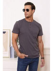 Henley Shirts Slim Fit Button T-Shirthalloween - 深灰色 - 查看 8