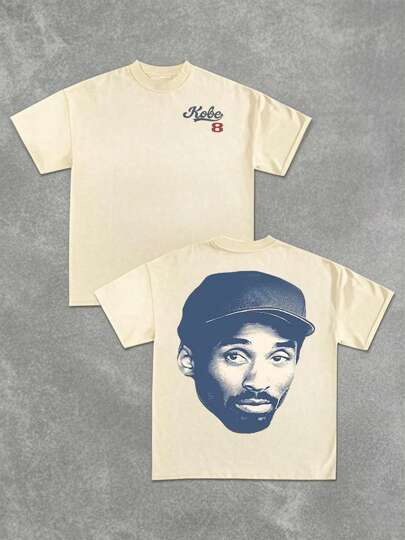 1Pcs Men's Plus Size220g 100% Cotton Tee   Double Sided Digital Printed T Shirt   Street Style