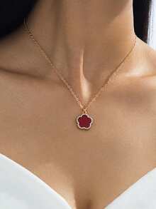 1 件水钻装饰红三叶草吊坠项链，适合女士的甜蜜派对/约会之夜礼物 - 紅色 - 查看 1