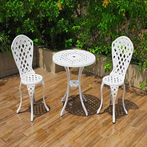 Remy Aluminium 3-Piece Dining Set - Stylish And Durable Outdoor Table And Chair Ensemble For Patio, Garden, Or Balcony