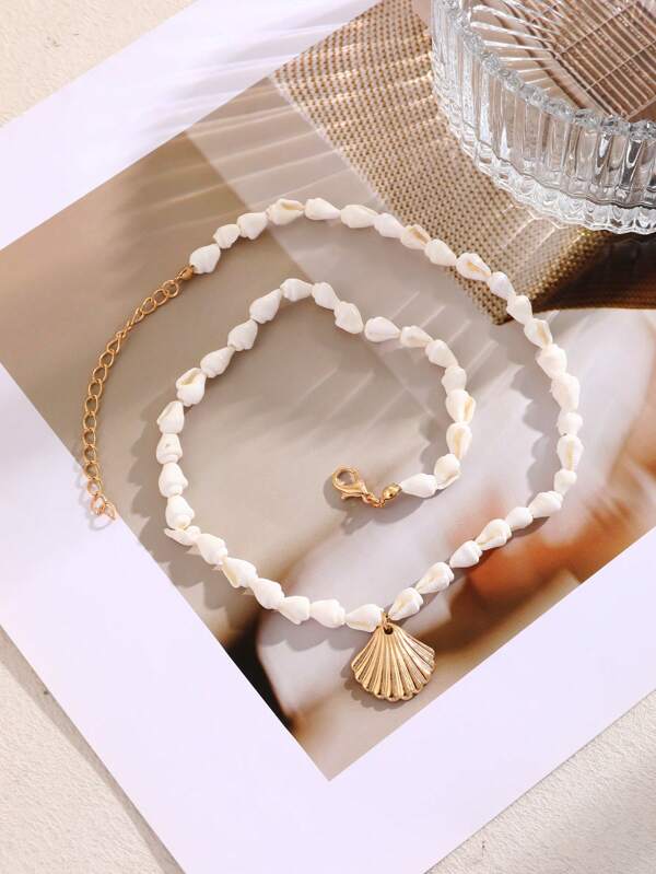 1pc Bohemian Ocean Style Fashion Design Sense Natural Conch Handmade Beaded Shell Pendant Necklace For Women Sister Couple Jewelry Gift, Suitable For Daily Dating Party Holiday Gift Summer Beach Vacation Wear