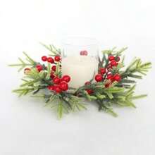 1 Stück Weihnachts-Tannenzweig & Rote Beeren Kranz Kerzenring, Weihnachts Tischdekoration Kerzen Kranz, Weihnachts Feiertags Dekoration, Thanksgiving Dekoration