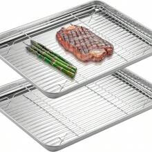 1/ 2 Set,Durable And Rust Proof! Oven Drain Tray: 430 Stainless Steel+304 Seamless Welding, Sanding Process Easy To Clean, Suitable For Home/Barbecue/Outdoor Gatherings