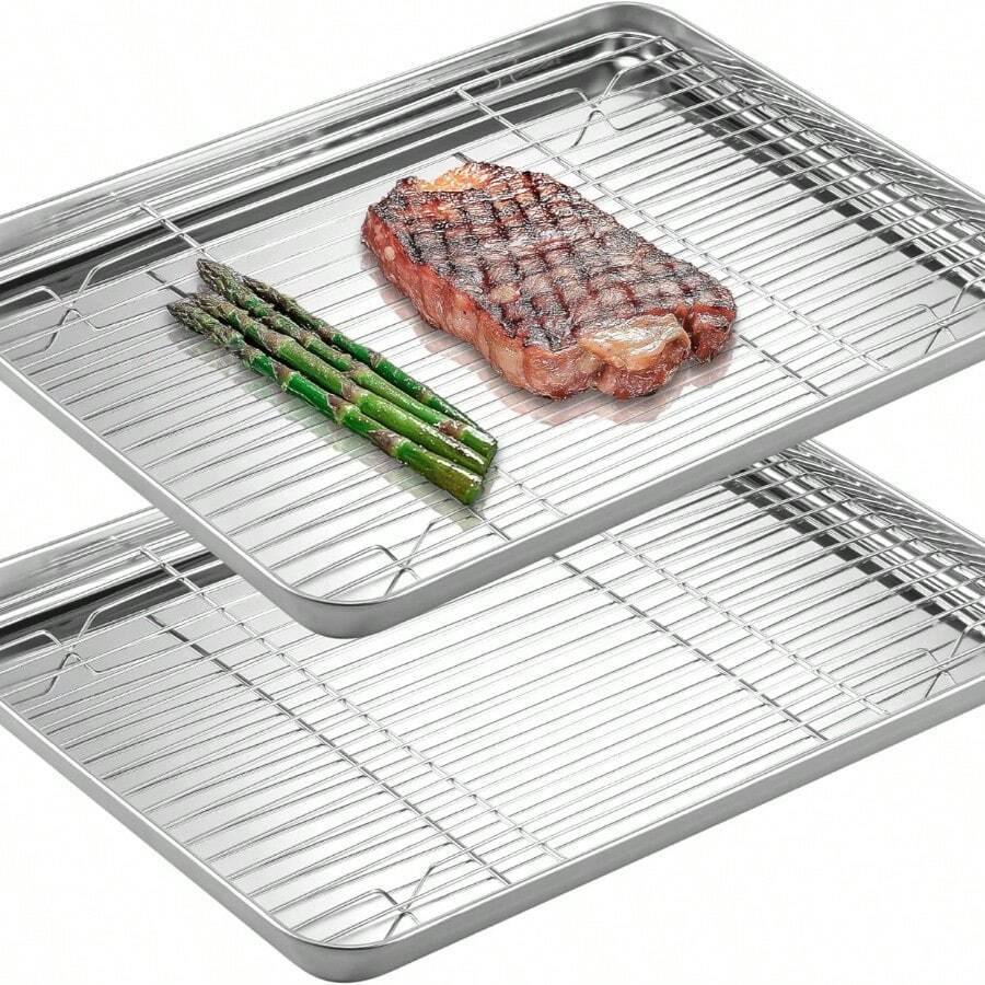 1/ 2 Set,Durable And Rust Proof! Oven Drain Tray: 430 Stainless Steel+304 Seamless Welding, Sanding Process Easy To Clean, Suitable For Home/Barbecue/Outdoor Gatherings