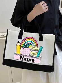 Personalized Teacher Bag, Customized Teacher Bag, Teacher Thank You Bag, Female Teacher Gift, Teacher Gift, Thank You Teacher Gift Bag, Nurse Gift, Nurse Tote Bag, Shoulder Tote Bag, Nurse Gift, Customized Nursing Bag, Nurse School Handbag, Bomina Style, College Style, Vacation Beach Summer Bag, Best Teachers Day Gift Forever - Multicolor - View 4