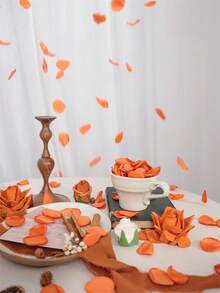 50/100/300/500/1000片装丝绸玫瑰花瓣，婚礼花瓣，橙色花瓣，人造玫瑰花瓣，仿真花瓣，求婚篮装饰，走道装饰，新娘送礼会餐桌装饰，万圣节派对花瓣，秋季装饰 - 橘色 - 查看 3