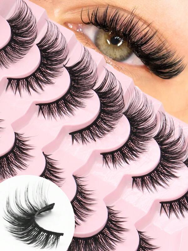 7 Pairs Faux Mink False Eyelashes ,Soft Natural Makeup, Fluffy Faux Mink Lashes Eyelash Extension , Hypoallergenic Fluffy Lightweight Natural-Looking Lashes For Dramatic Foxy Eyes