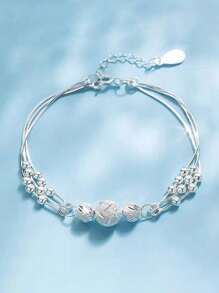 1pc 925 Sterling Silver Multi Layer Transfer Bead Bracelet Elegant & Gorgeous Simple & Fashionable Design Bracelet For Women, Ideal Choice For Date Night, Graduation Gift Or Daily Wear