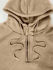 Men's Casual Sports Suit, Lightweight Zip-Up Hoodie With Jogger Pants, Anti-Pilling Sweatshirt, Durable Fabric, Reinforced Stitching, Quarter Zip Pullover, Adjustable Drawstring.  Spring/Fall  Winter    Regular Fit    Pocket  Zipper  Drawstring - Màu Khaki - Xem 3