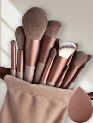13-Piece Professional Makeup Brush Set + 1 Brown Makeup Sponge, Eyeshadow, Foundation, BB Cream, Concealer Brush, Soft Women's Makeup Tools, Suitable For Beginners, Soft Fiber Makeup Tools, Portable, Travel Set, Travel Supplies, Vacation, Beach, Gifts For Women And Girls, Summer Style, Back-To-School Gifts,Foundation Brush,Concealer Brush,Blush Brush,Contour Brush,Blush Brush,Bronzer Brush,Powder Brush,Foundation Brush,Blush Brush