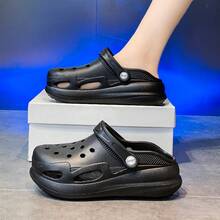 Thick Sole Hollow Out Slide Sandals, Fashion Closed Toe Anti-Slip Casual Summer Slippers For Women - 6806 Black - View 2