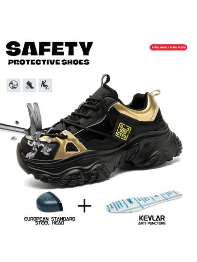 Women's New Safety Shoes, Anti-Smash, Anti-Puncture Steel Toe Shoes, Comfortable Breathable Work & Casual Chunky Sneakers (Run Small By Half Size)