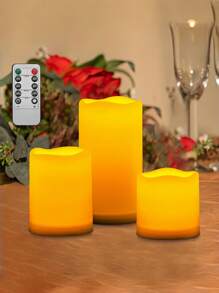 3 Pieces Acrylic Flickering Flameless Candles, Battery Operated Candles With Remote And Cycle Timer Control, LED Pillar Candle Set (D3in*H456in) For Wedding, Party, Home And Christmas Decoration