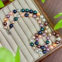 10mm Morandier Mixcolor Tahitian Pearl Necklace, Peacock Green Black Gray, Fashion Minimalist Necklace For Women, Suitable For Daily Wear And Valentine's Day Gift, Comes With Elegant Gift Box Packaging,Mom,Mother,Mother's Day,Gift